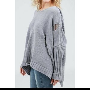 POL Distressed Oversized White Sweater with Hoodie